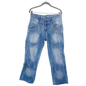 Bonardi Jeans Women's Blue Mid Wash Mid Rise Distressed Straight  Size 30 x 34